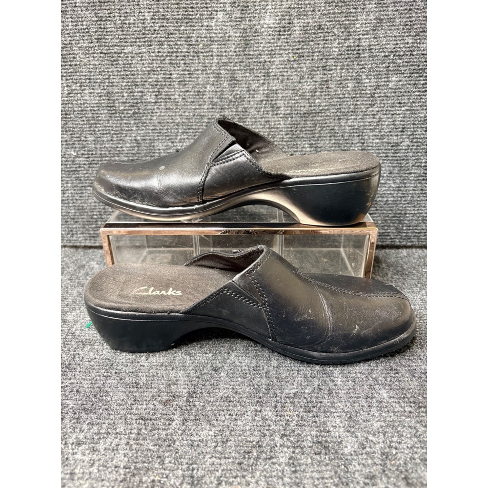 Clarks Women Black Leather Mules Clogs Buckle Detail Low Wedge 84559 Size 6M - Picture 7 of 8